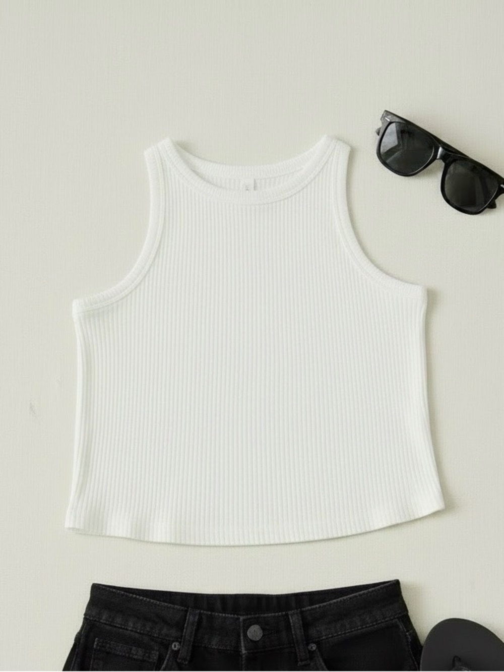 Zara White Ribbed Cropped Tank